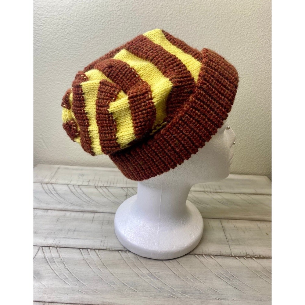 Yellow and Brown Striped Warm Winter Beanie‎ Hat